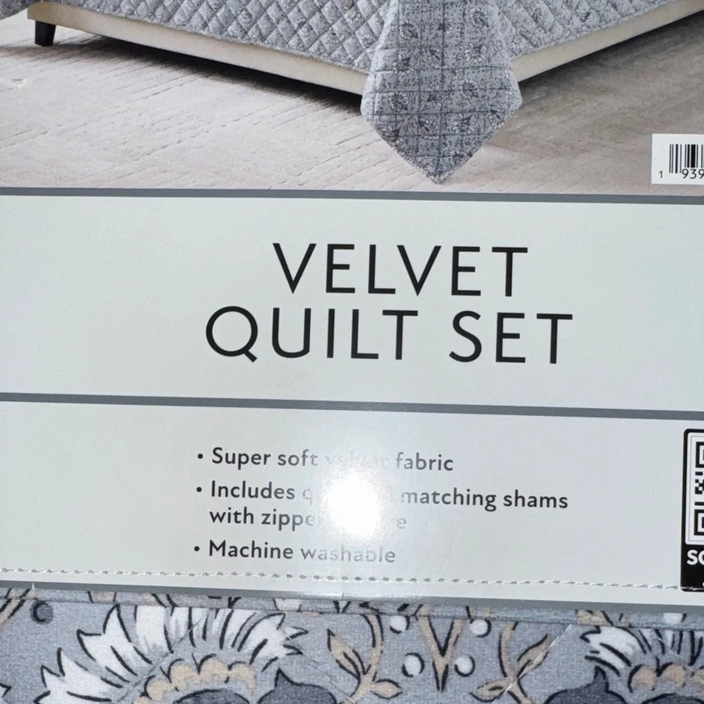 Member's Mark Velvet Quilt Set - Blue Gray